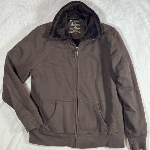 L.L.. Bean Medium Brown Fleece Lined Thick Warm Full Zip Synchilla Sweater Coat - Picture 2 of 9